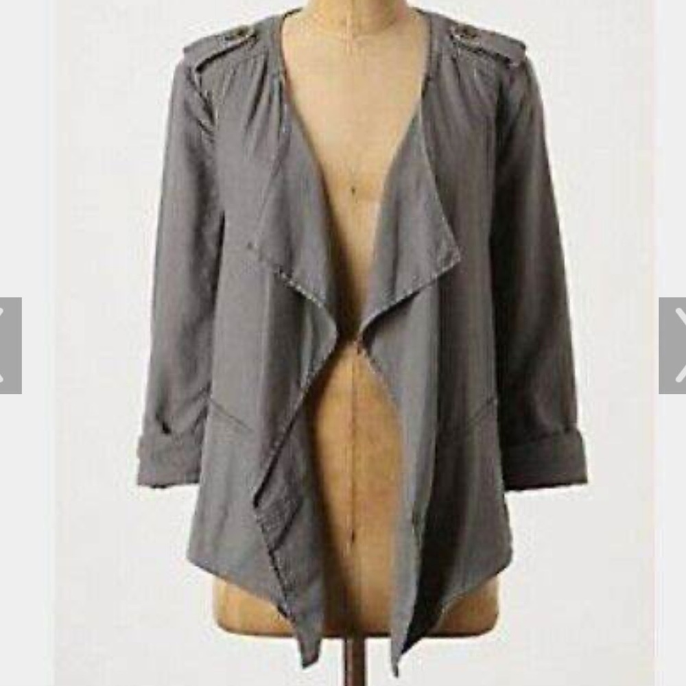 Anthropologie Daughters of the Liberation Womens Grey Linen Blazer Coat Cardigan
